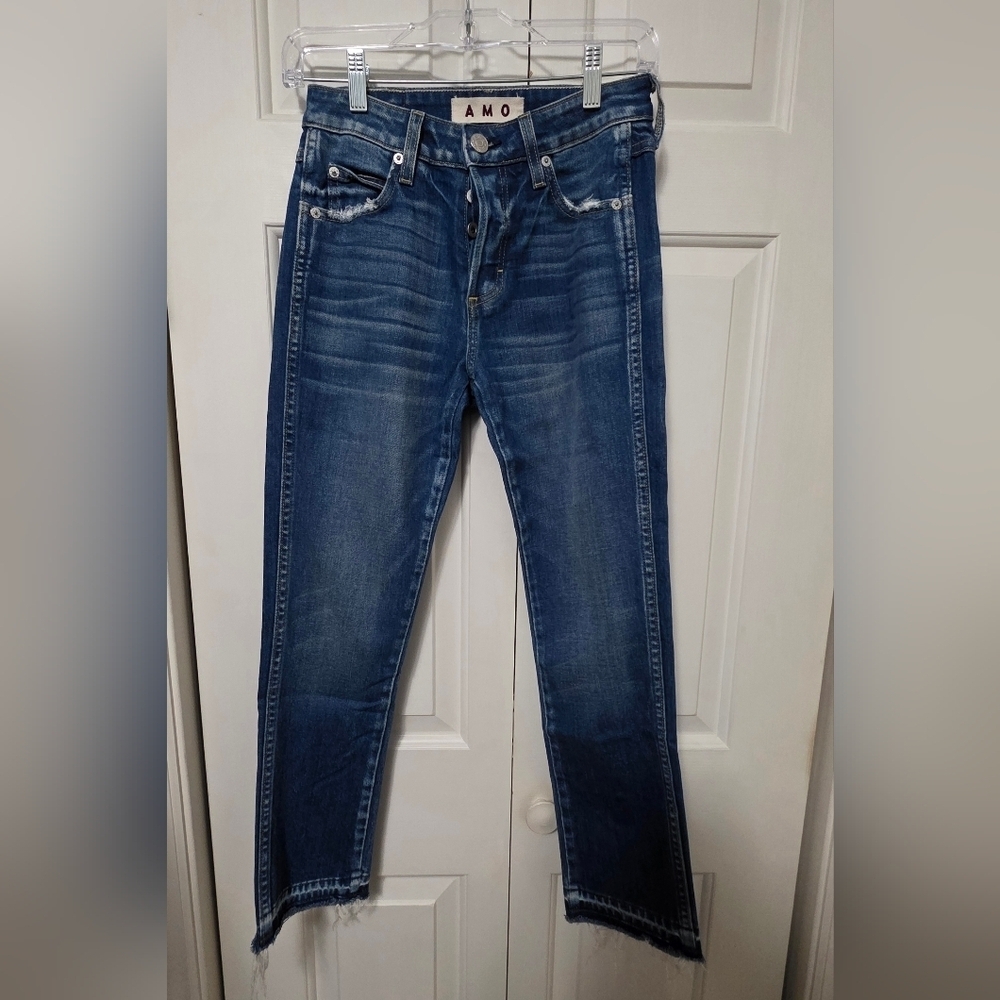 AMO Babe In Something Blue Raw Gem Size 26 Distressed Womens Jeans - Picture 2 of 11